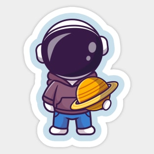 Cute Astronaut Holding Planet and Wearing Hoodie Cartoon Sticker